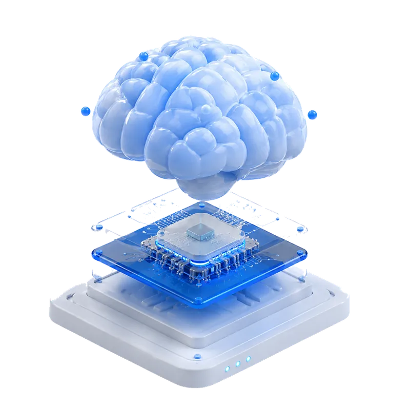 Modelo 3D de Inteligencia Artificial sobre podio tecnológico